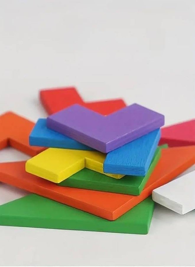 Avenn 3 in 1 Wooden Puzzle Toy, Tetris Blocks Tangram Shapes Tic-Tac-Toe, Educational Montessori Toy, Ages 3+, 22.5cm - Image 5